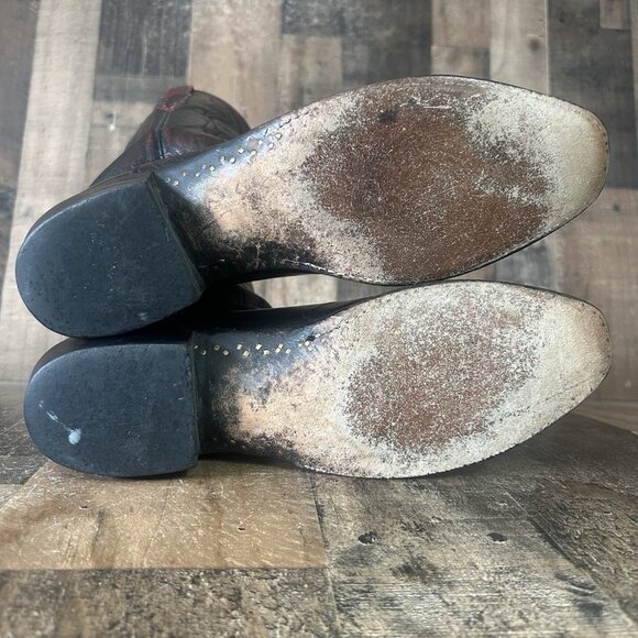 Lucchese 2000 Black Cherry T3203S Leather Inlay Cowboy Boots Mens 10.5 D - Picture 5 of 12